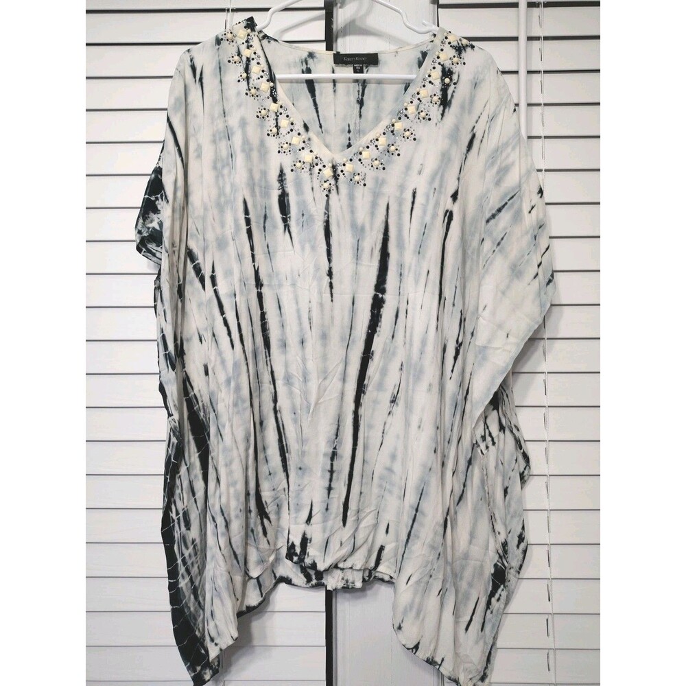 Karen By Karen Kane Full Top Women's Sz Large Blue And White Tye dye W/Jewels